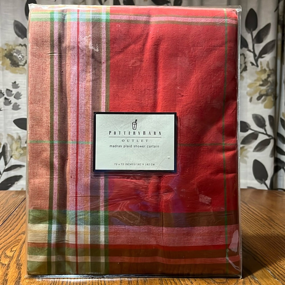 Pottery Barn Madras Plaid Shower Curtain. NIP